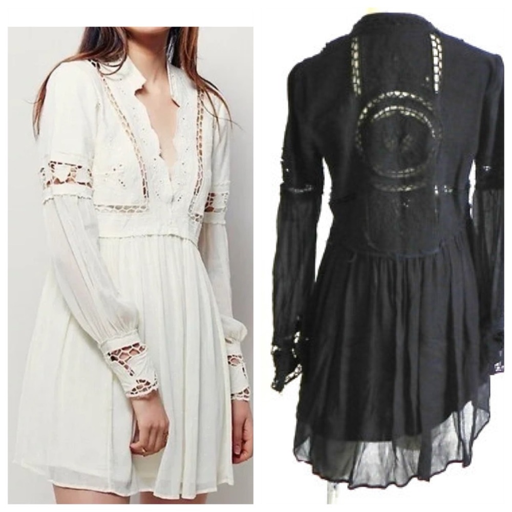Free People Black Hobo Crocheted Dreamland Lace Dress - Picture 1 of 13
